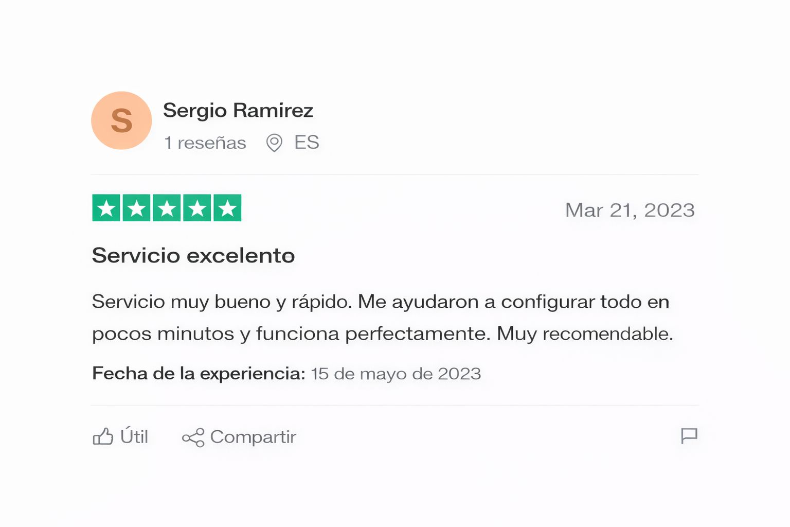 Excelente servicio en reseña de cliente